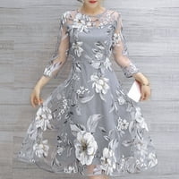 Ženska ljetna organska organza cvjetna print vjenčanica Ball mat haljina haljina siva xxl