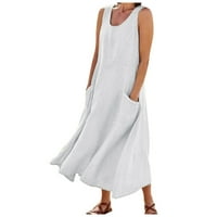 Ljetne haljine za ženske sačići temperament na vratu Duljina gležnja Čvrsta sunčanica haljina bez rukava