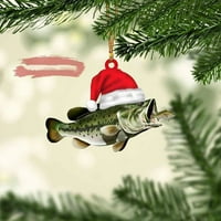 Personalizirani zeleni bas ribar Largemouth Stan 2D božićni ukrasi ukrasi stabla zadnje prikaz zrcalog