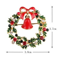 Božićni vijenac Brooch Rhinestone Crystal Xmas Garland Bell Brooch Pin Pinpin Party Nakit za odjeću