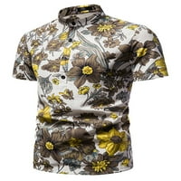 Avamo Man Comfy majice s kratkim rukavima Cvjetni print Loose Tee Muškarci Henley vrat Na vrhu odmora