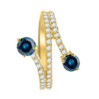 Aonejewelry 0. CT. Twt plavi dijamantni angažman modni prsten izrađen u 14K čvrstog žutog zlata