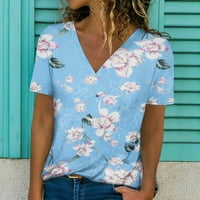 USMIXI ženski vrhovi cvjetni print V-izrez kratki rukav majice Summer casual lagana plus veličine TEE