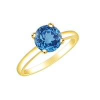 Okrugli oblik simulirani Blue Topaz Solitaire Angažman prsten u 10K čvrsti žuto zlatni prsten veličine-9,5
