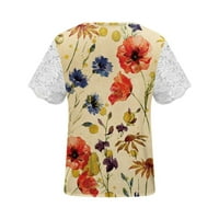 COFEEMO Ljetne košulje za žene Modni ispisani čipka V-izrez kratki rukav Torp bluza Ležerne prilike
