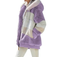 FAN FANDNIN modne žene zimski plišani kaput s kapuljačom s kapuljačom dugih rukava džep topla meka jakna