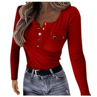 Ženski vrhovi dugih rukava casual bluza Grafički otisci žene moda Henley Thirts crvena 4xl