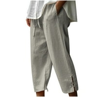 Fartey ženske pamučne platnene kapri hlače baggy fit elastični džepovi za struku nacrtavajuće hlače