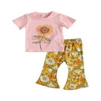 Thefound Toddler Baby Girls Ljeto odijelo Pismo Kratki rukav majica Sunflower košulja Cvjetne pantalone
