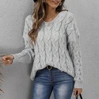 Ženske modne džempere za žene plus veličine Jesen zimski džemat dugih rukava sa labavim remenom u čvrstim