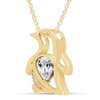 Pear kubična cirkonija pingvin privjesak ogrlica 14k žuto zlato preko sterlinga srebra