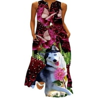 Beiwei žene duge haljine životinje tiskane maxi haljine ljetni bez rukava bez rukava Havajski dame V