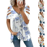 Ženski modni casual v vrat patentni zatvarač tiskani majica s kratkim rukavima s kratkim rukavima TOP