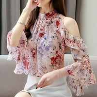 Žene vrhovi modne žene plus szie cvjetni šifon cvjetni bluza s kratkim rukavima ružičasta L