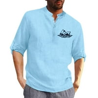 Muška majica ovratnik pamuk posteljina print modni gornji bluza Labavi dugi rukav Dugme na dugim rukavima