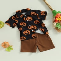 SUNISERY TODDLER Boys Halloween Outfits kratki rukav bundeve gumb za ispis dolje majica + kratke hlače