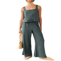 Bagilaanoe ženske pamučne posteljine ljetne odjeće Cami usev gornje elastične široke noge džepove TrackSuits