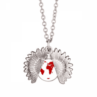 Srce Crveno svjetsko mapa zaljubljenih zaljubljenih suncokretovog ogrlice privjesak s metalima nakit