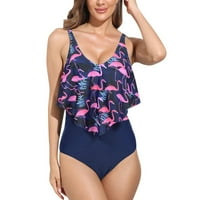 Baywell Women Jedan dubok V izrez Trup ruffles Ljetni bikini kupaći kostimi za plažu cvjetni bodysuit