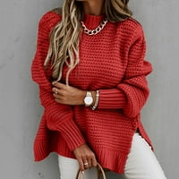 Entyinea Womens Dukseteri Crewneck Dugi rukav prevelizirani Fuzzy pleteni pulover džemper Top Red XL