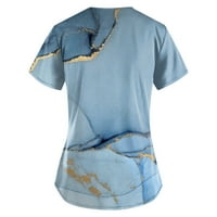 Ženske bluze - Ležerne bluza s vratima V-izrez Print Women TEE kratki rukav ljetni vrhovi plavi m