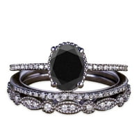 Carat Ovalna laboratorija stvorila je crne dijamantni prsten za angažman sa opsegom ukinu u 10k crno