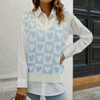 Iopqo džemperi za žene Ženska modna kontrast boja Ljubav V izrez bez rukava Pleteni prsluk College Style