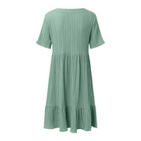 Tosmy haljina za žene Ženske posteljine haljine Ležerne prilike majica s kratkim rukavima V izrez Midi