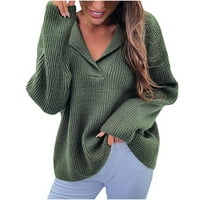 Ženska modna moda V izrez dugih rukava Pleteni ležerni džemper vrhovi