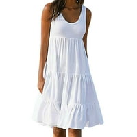 Zpanxa Womens Ljetna casual majica haljine plaža Pokrijte obični saženi tenkovska haljina bijela XL