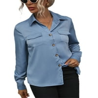 LUMENTO žene elegantne radne majice ravni dugi rukav dugi rukav labav bluza u boji izmaglica plave l