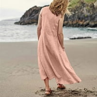 Ženska casual labava posteljina bez rukava duga haljina ljetna plaža haljina za odmor s džepovima u