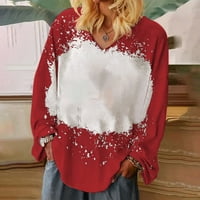 Ženska casual labav pulover gradijentni tisak V-izrez dugih rukava majica chmora m