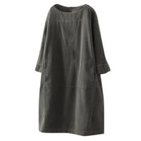 Asdoklhq Womens plus haljina za čišćenje žena Vintage džepovi Corduroy Solid Boja s dugim rukavima labava