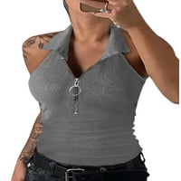Uerlsty Ženski patentni zatvarač V-izrez Tenks The Majice Dame Slim Stretch Vest Tee bluza
