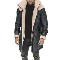 Muški kožni kaput od kože zime debeli topla Sherpa obložena jakna s kapuljačom od runa labava velika