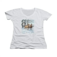 Divlje životinje Divlje životinje Priroda pašnjaka Konji Snježna zimska zabava JRS V-izrez majica