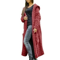 Shiusina ženska ležerna zimska čvrsto pletena kapuljača dugi kardigan džemper džepni kaput hotpink s