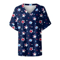 Ženski vrhovi kratki rukav casual bluza tiskane žene ljeto V-izrez T-majice mornarice l