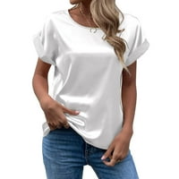 Tking Fashion Žene vrhovi ženska majica ljetni elegantni čvrsti okrugli vrat valjani kratki rukav satenske svilene bluze vrhovi za žene
