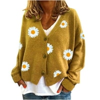 Cleariance Fall džemperi za žene Ležerne prilike cvjetno tiskano spušteno dolje paleni kardigan džemper