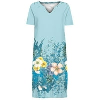 Plus size haljine za žene casual vintage cvjetni print za notch V rect rukava midi haljina