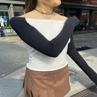 Ženski vrhovi od ramena vintage dugih rukava kontrastni boju tanki fit majice