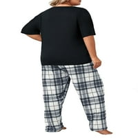 Casual-casual plaid scoop izrez za pantne pantne setovi za lakat-crne i bijele plus veličine pidžame