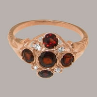 Britanci izrađeni 14k Rose Gold Prirodni Garnet & Cubic Zirconia Womens Ring - Veličine Opcije - Veličina