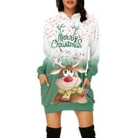Ženski duksevi duge s dugim rukavima s rukavima božićni tisak dugi stil modni pulover