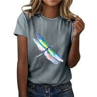 Clearsance majica s kratkim rukavima za žene Casual Loase Slatka Dragonfly Graphic Tops Bluza Summer