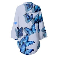 Amousa Ljetni vrhovi Casual Loose ženske majice Moda plus veličine bluza Butterfly Tisak gumba za rukave