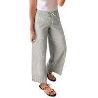 Ženske hlače Trendy pamuk elastična nacrtavanje labavo širom nogu čvrsta sa džepovima
