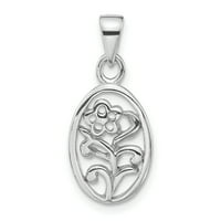 Carat u Karatsu Sterling Silver Polirani finirani Flodirani cvijet u ovalnom šarm Privjesak sa srebrnom